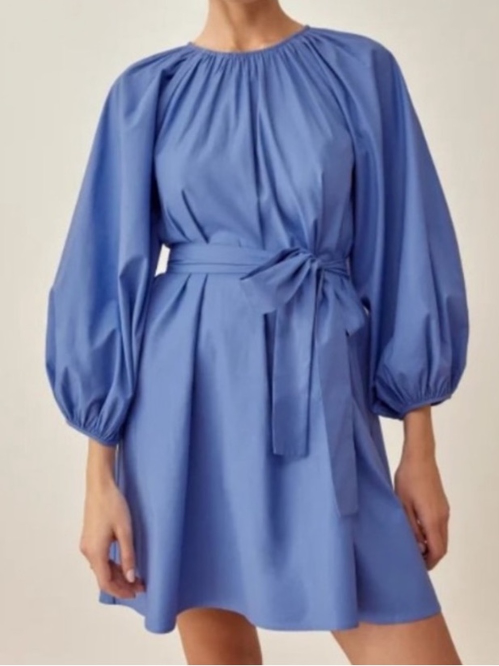 Reformation Rennae Dress Dusk Sky Blue Organic Cotton Long Puff Sleeve Coquette